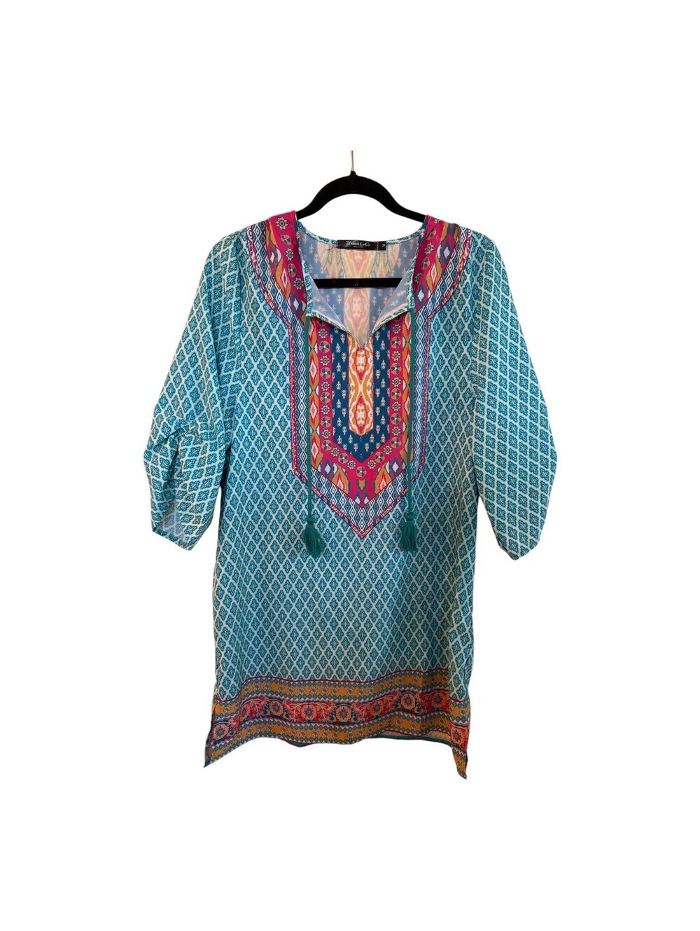 Urban Coco Dress Tunic Boho Tassel Keyhole Geometric Size M Swim Cover